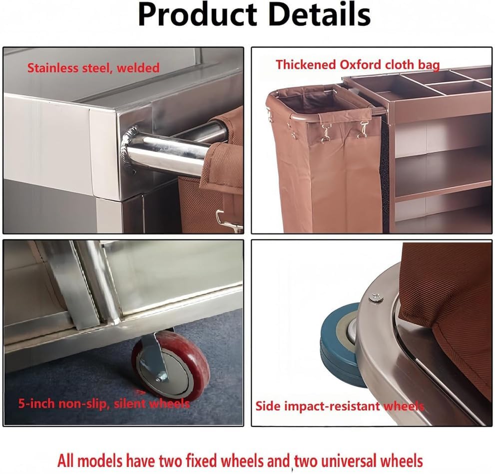 Housekeeping Cart/Lodging Hotel Commercial Housekeeping Cart with Bags Commercial Housekeeping Janitor Cart Cleaning Carts On Wheels,Brown,B