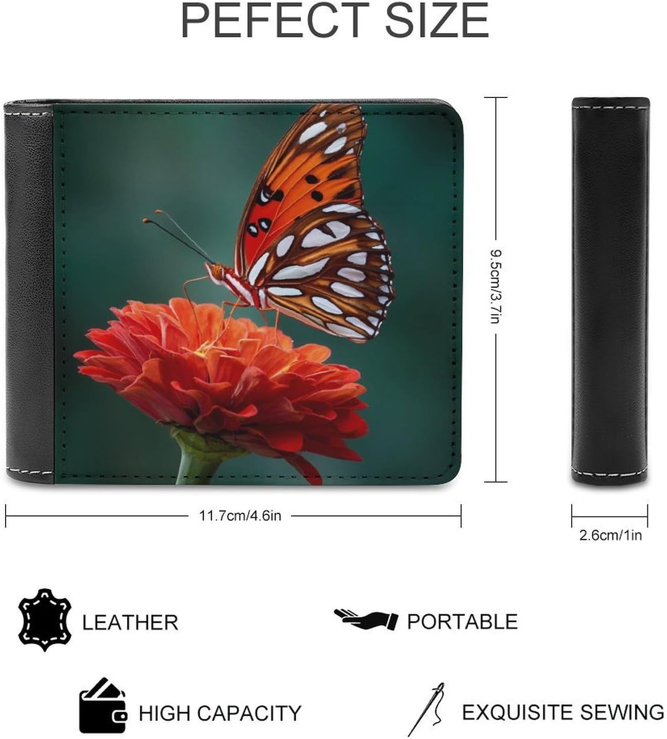 Beautiful Butterfly on Flower Novelty Wallet Soft Slim Front Pocket Bifold Purse with ID Credit Card Holder