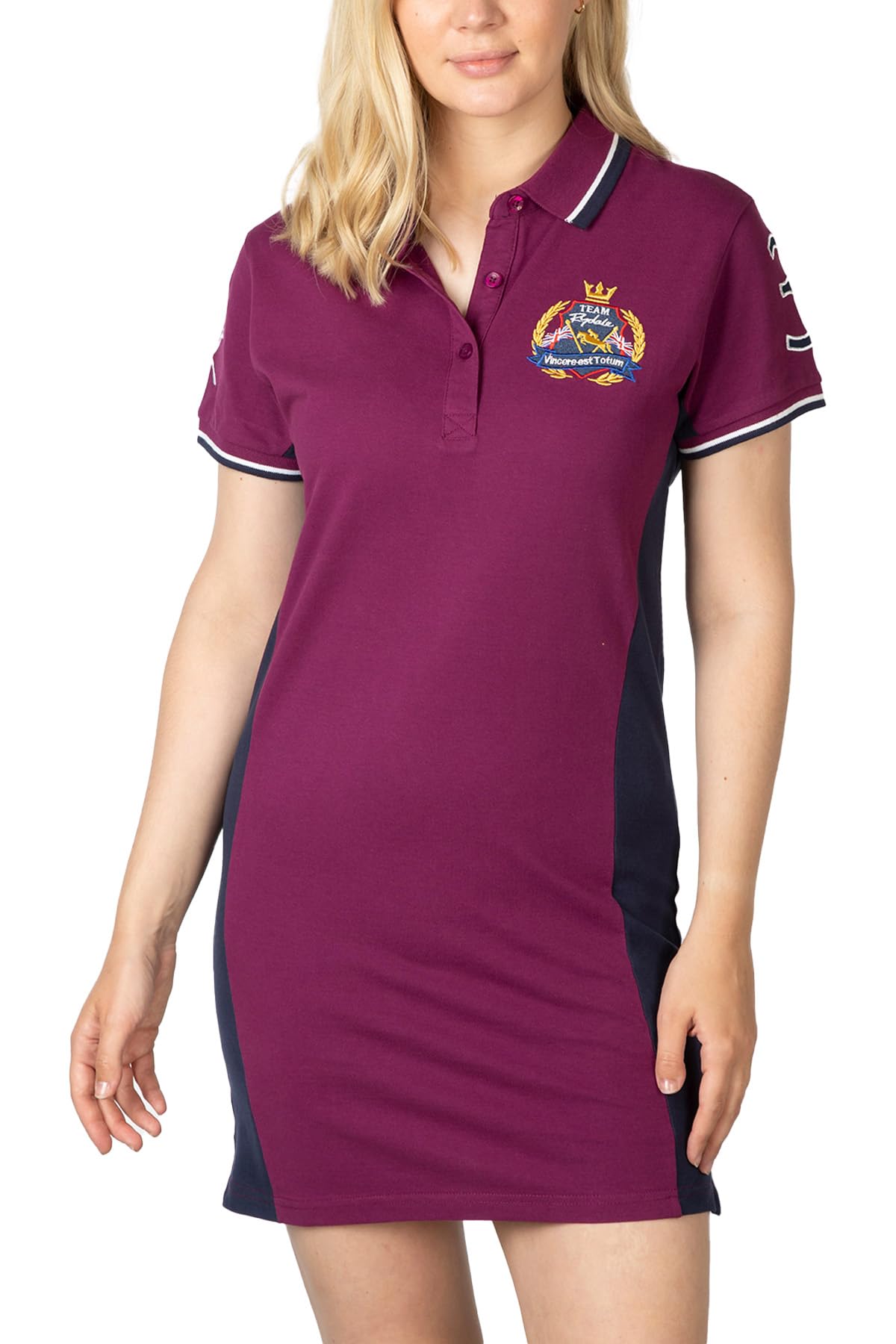 Ladies Muston Panel Polo Dress 100% Cotton Womens Sporty Dresses Casual Cami Polo (as8, Numeric, Numeric_10, Regular, Regular, Berry)