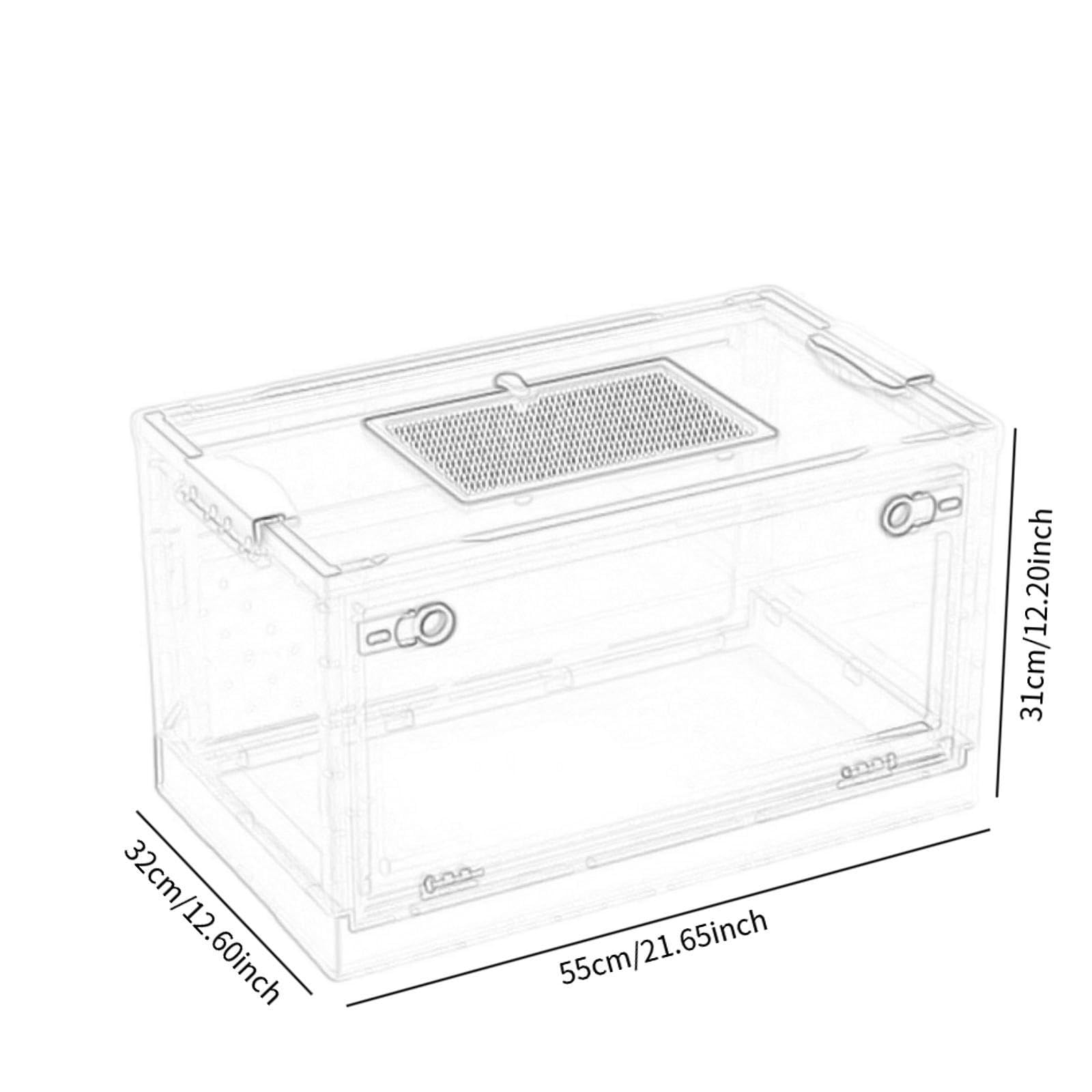 Terrario Transparente para Reptiles con Tapa Deslizante Ventilada, Hábitat Plegable con Frontal, Fabricado en Material Pet/PP, Adecuado para Uso Domés, Black L, Individual