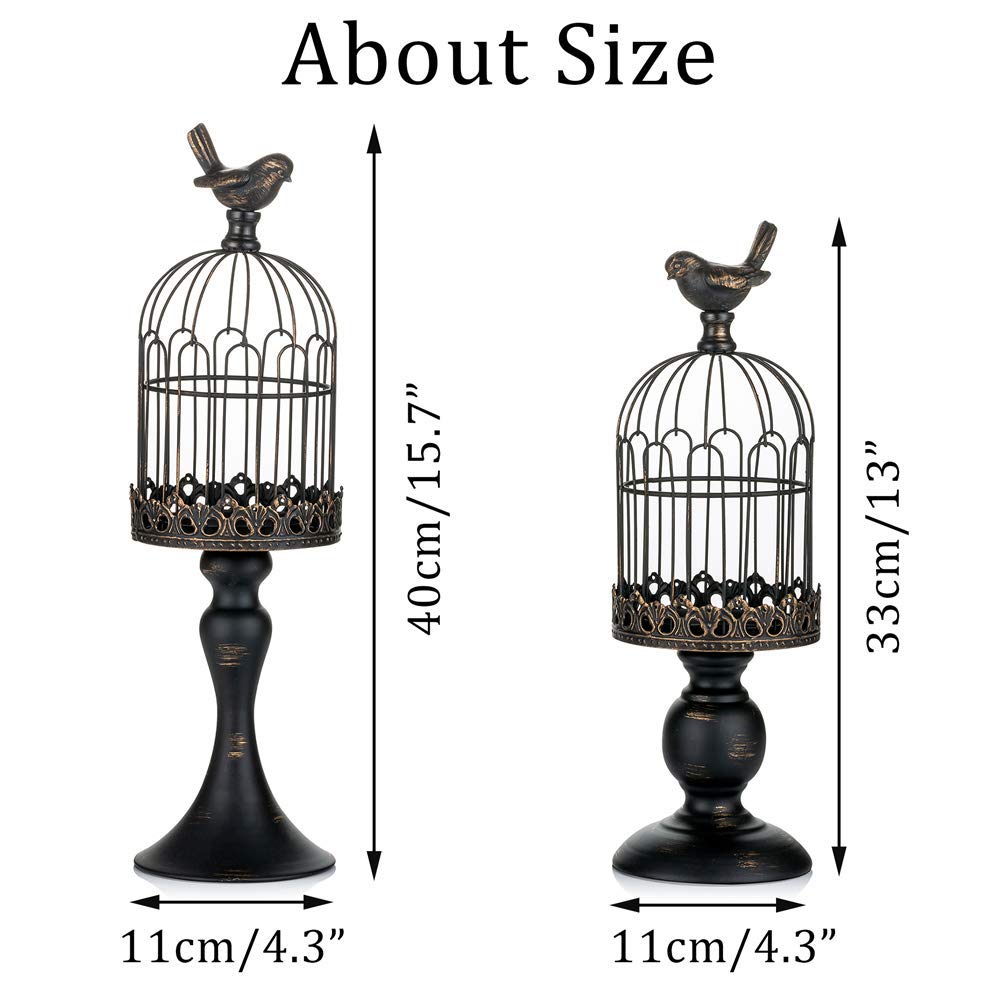 装飾用鳥かごキャンドルホルダー ブラック ヴィンテージキャンドルランタン 2個セット ウェディングキャンドルセンターピース レセプション ホ ☆ヴィンテージ 鳥かご キャンドルホルダー ランタン 照明 鳥かご スタンド