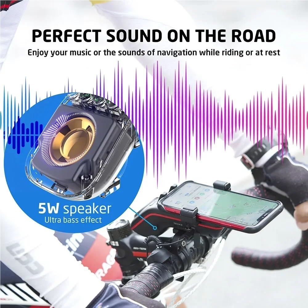 10 w 1 Lampa rowerowa 5000mAh Akumulatorowa lampa przednia Uchwyt na telefon rowerowy z głośnikiem Bluetooth Akcesoria do dzwonka rowerowego(Green)