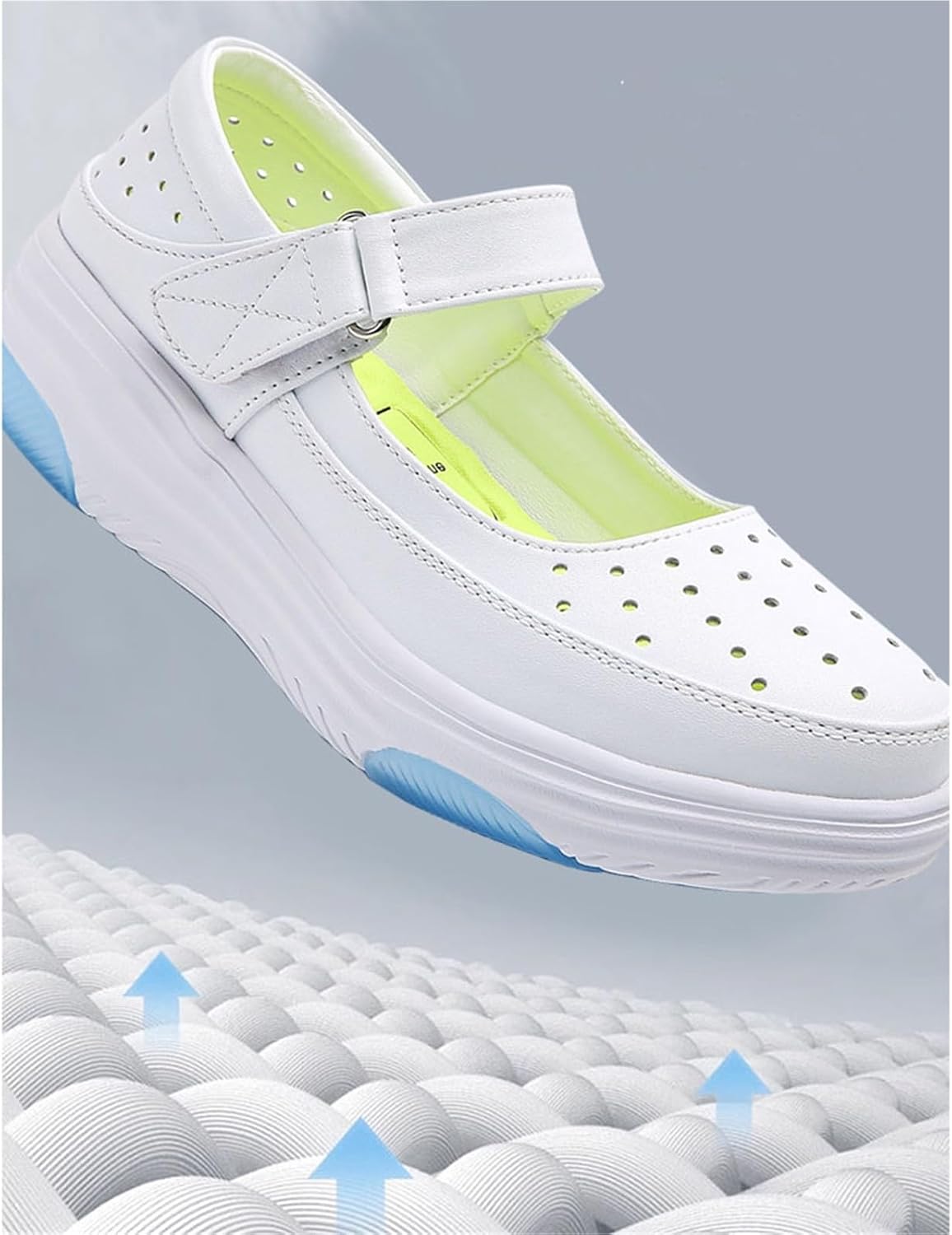 Leather Nursing Working Shoes for Women, Summer Breathable Hollow Out Adjustable Non-Slip Soft Bottom Nurse Shoes, Restaurant Waterproof, Ideal for Nurse Work Healthcare Crews