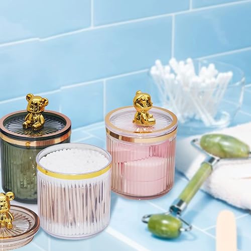 Miniatura 7 de LEICURACE Bear Qtip Holder soporte para hisopos de algodón dispensador de contenedores organizadores de encimera de baño para almohadillas de