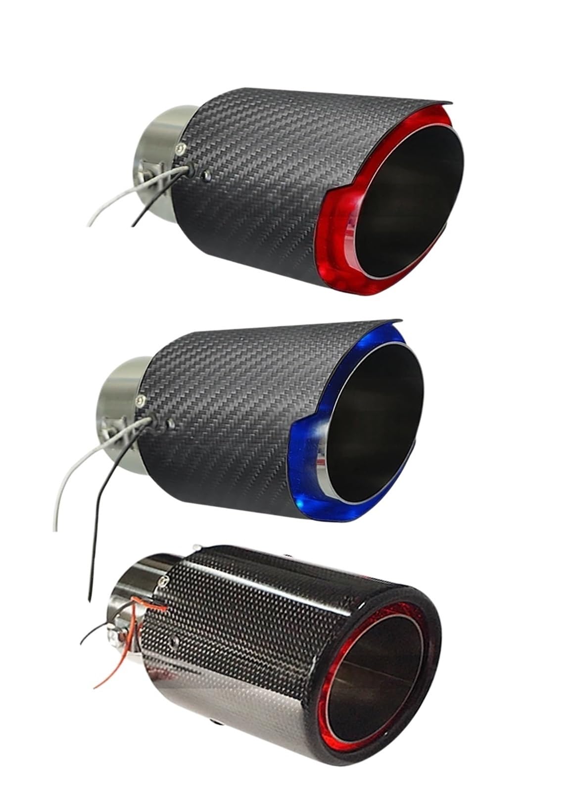 Tubo coda marmitta scarico Auto 1 pz luminoso tubo di scarico per auto modificato rosso e blu luce punta in fibra carbonio con a LED(Curled glossy RED)
