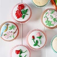 Vista 7 de Paquete de 5 moldes de silicona para fondant con diseños de mariposa, rosa, tallos de flores, pájaros y flores, para hacer chocolate, fondant