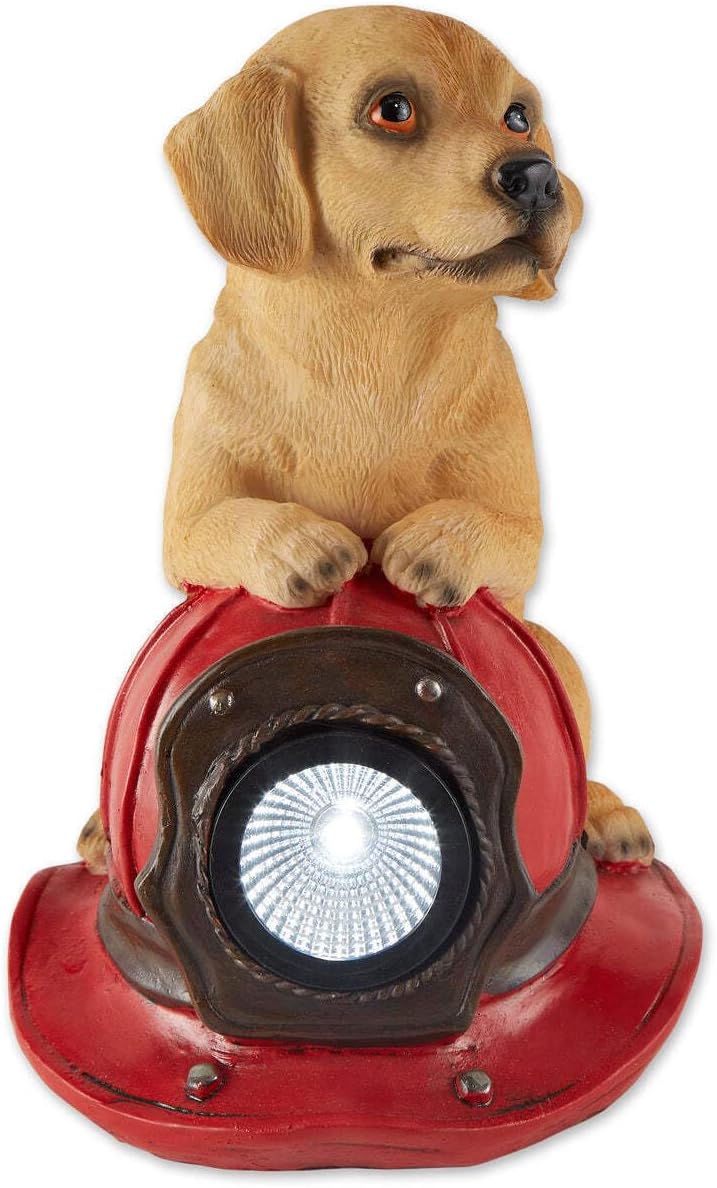Puppy and Fire Helmet Solar Garden Light