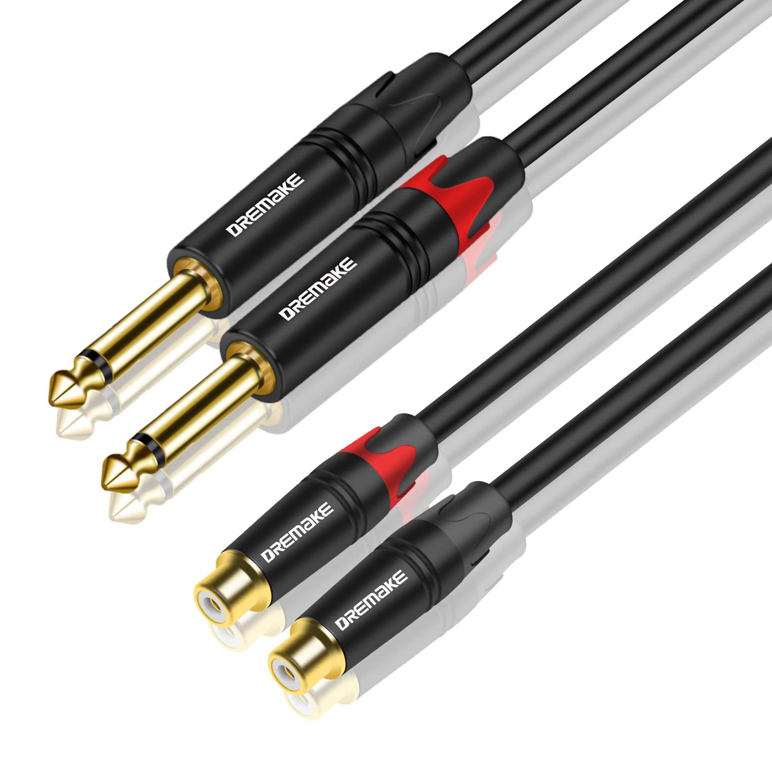 2 cables de extensión de audio RCA de 6,35 mm a 2 cables de extensión de audio RCA de 10 pies, cable adaptador dual TS macho de 6,35 mm a doble RCA hembra, 2 cables de interconexión estéreo TS