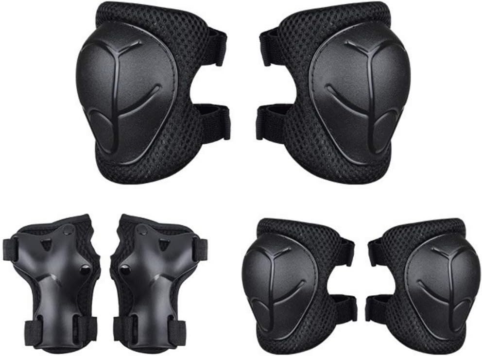 Kids Sports Protective Gear Set,6 PCS Wrist Guard Knee Elbow Pads for Children Protection Skateboard Inline Roller Skating Biking Riding Scooter,Black