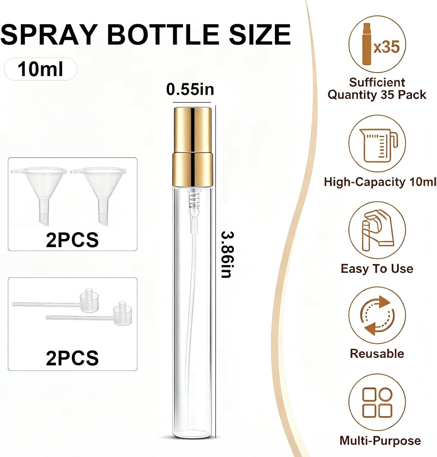 35 Pack 10ml Gold Glass Perfume Spray Bottles, Refillable Travel Atomizer