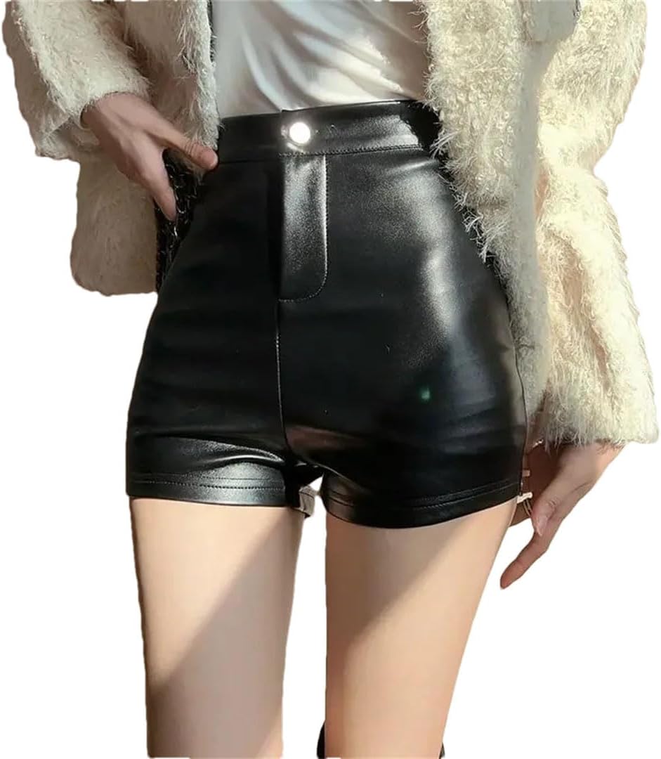 Women High-Waisted Slimming Pu Leather Shorts for Casual A- Line Winter Boot Pants