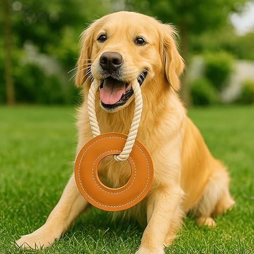 Miniatura 8 de Juguete masticable de cuero de gamuza natural y cuerda para perros medianos a grandes (forma de béisbol)