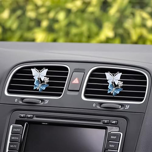Vista 5 de 1 pieza de clips para ventilación de aire de coche, lindo clip de ventilación de coche con doble mariposa y diamantes de imitación, difusor
