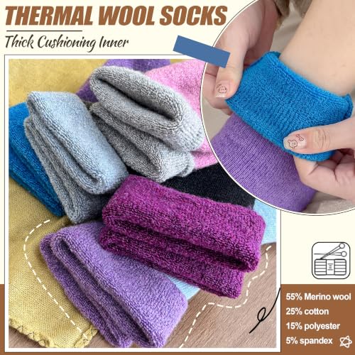 Image of EBMORE 5 Pairs Women Merino Wool Boot Socks Warm Thermal Winter Thick Hiking Cozy Cabin Crew Comfy Socks for Ladies