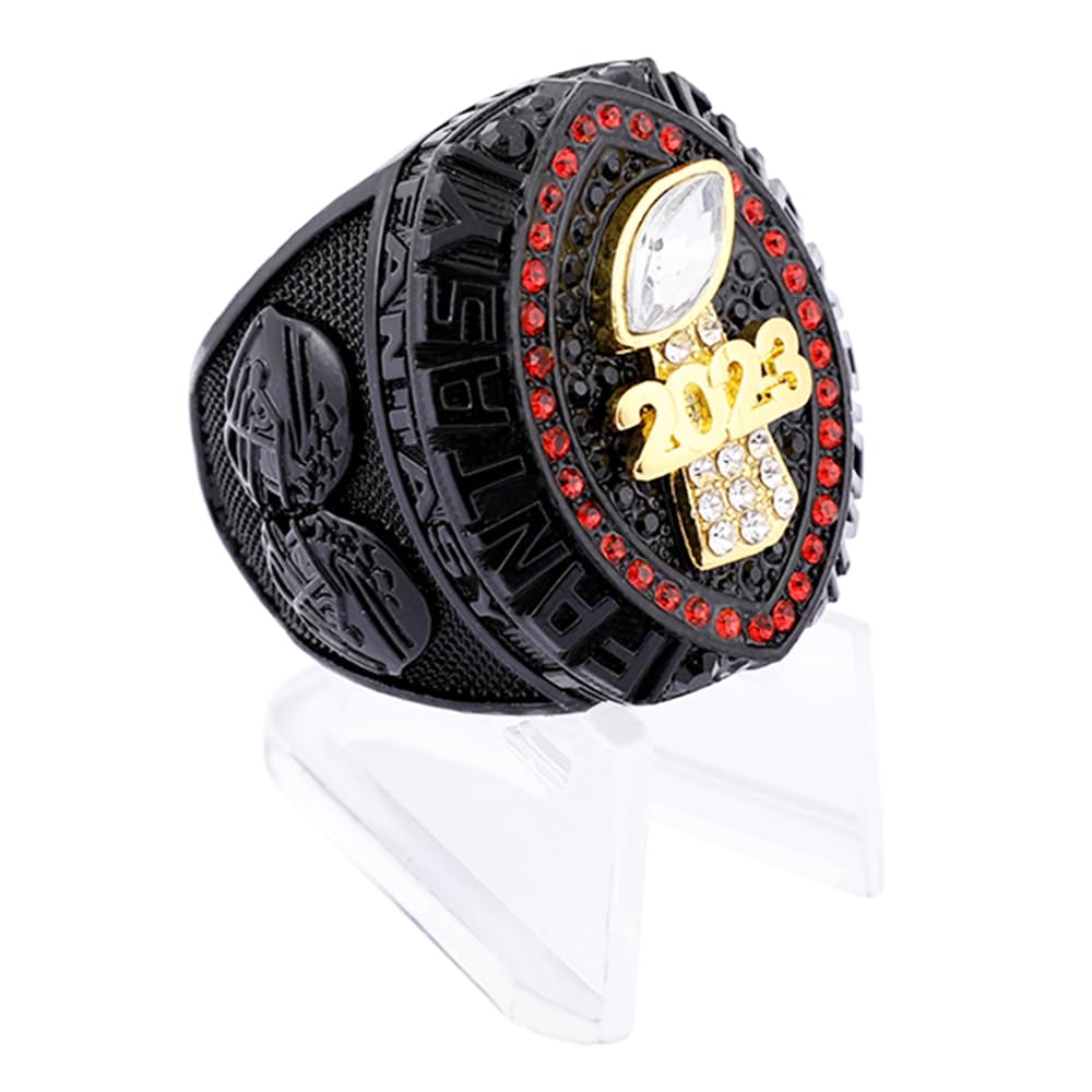 2023 Fantasy Football Championship Ring | Black Gunmetal Plated Award For Fantasy Football Trophy League Winner | Color Stones
