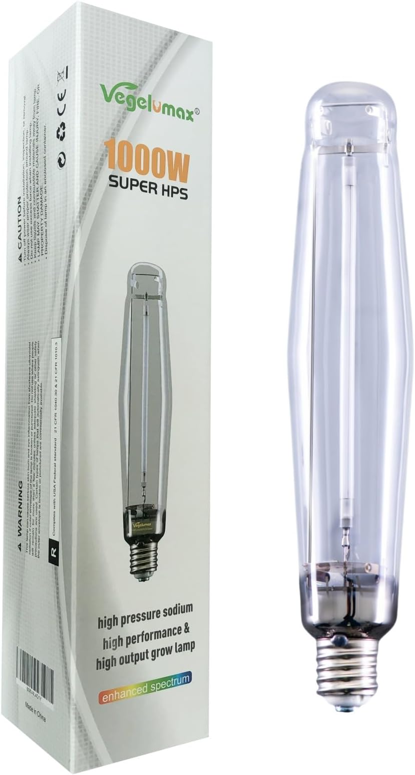 1000Watt Hydroponic High Pressure Sodium HPS Grow Light Bulb Lamp,High PAR Enhanced Red and Orange Spectrums,CCT 2100K,Ultra Bright 140,000 Lumens,E39 Base,1pack