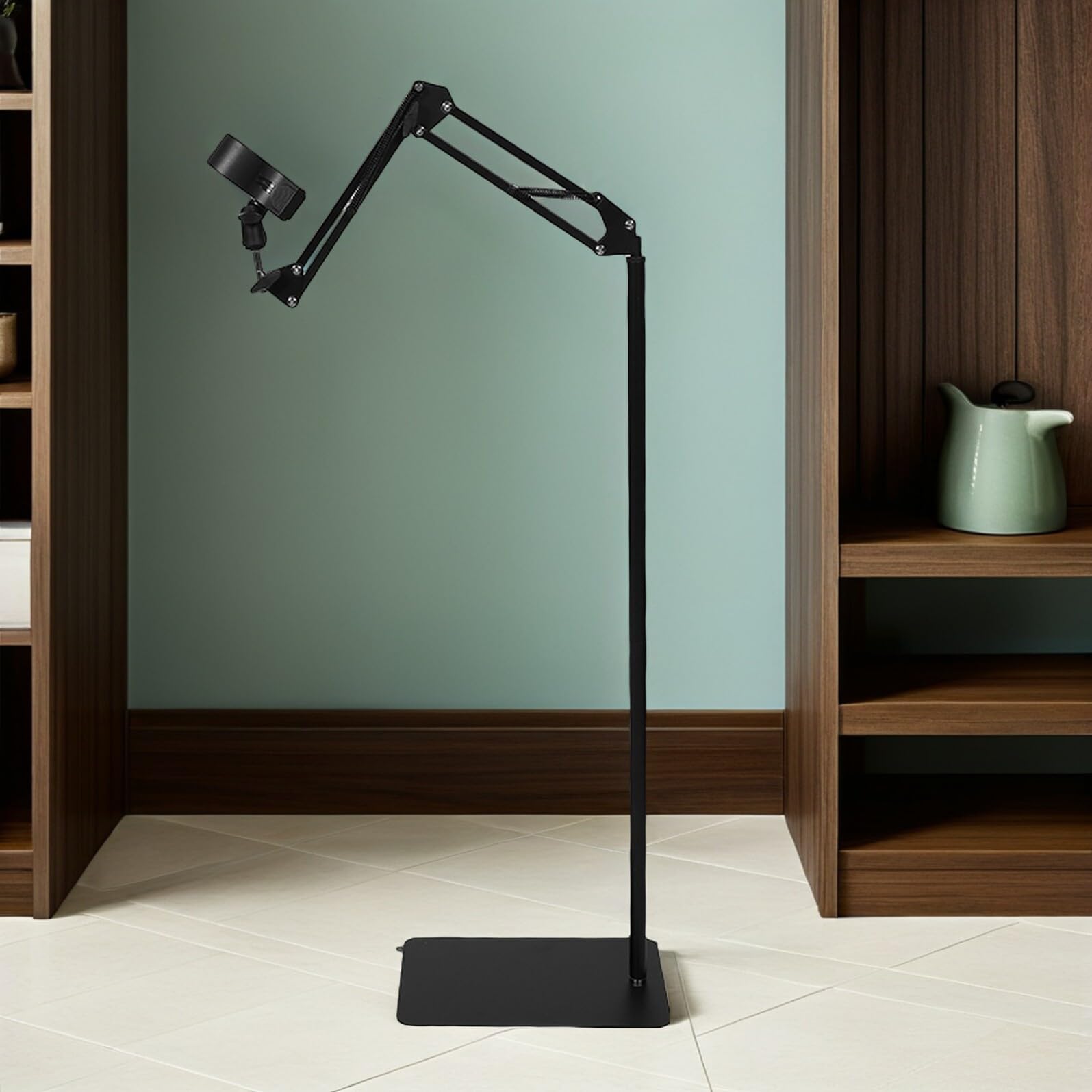 Veemoon Soporte para Secador De Pelo con Clip De Manos Libres Ajustable para El Suelo Brazo Colgante Plegable Color Negro