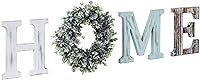 MyGift Rustic Wood HOME Wall Sign with Artificial Boxwood Wreath - Farmhouse Country Decor Letters