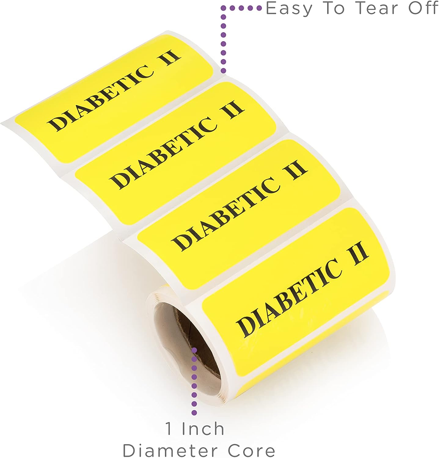 Carstens Medical Stickers – Diabetic II Alert and Instruction Labels for Medical Charts, Yellow and Black, Roll of 100 Patient Chart Labels, W2.125" x H1"