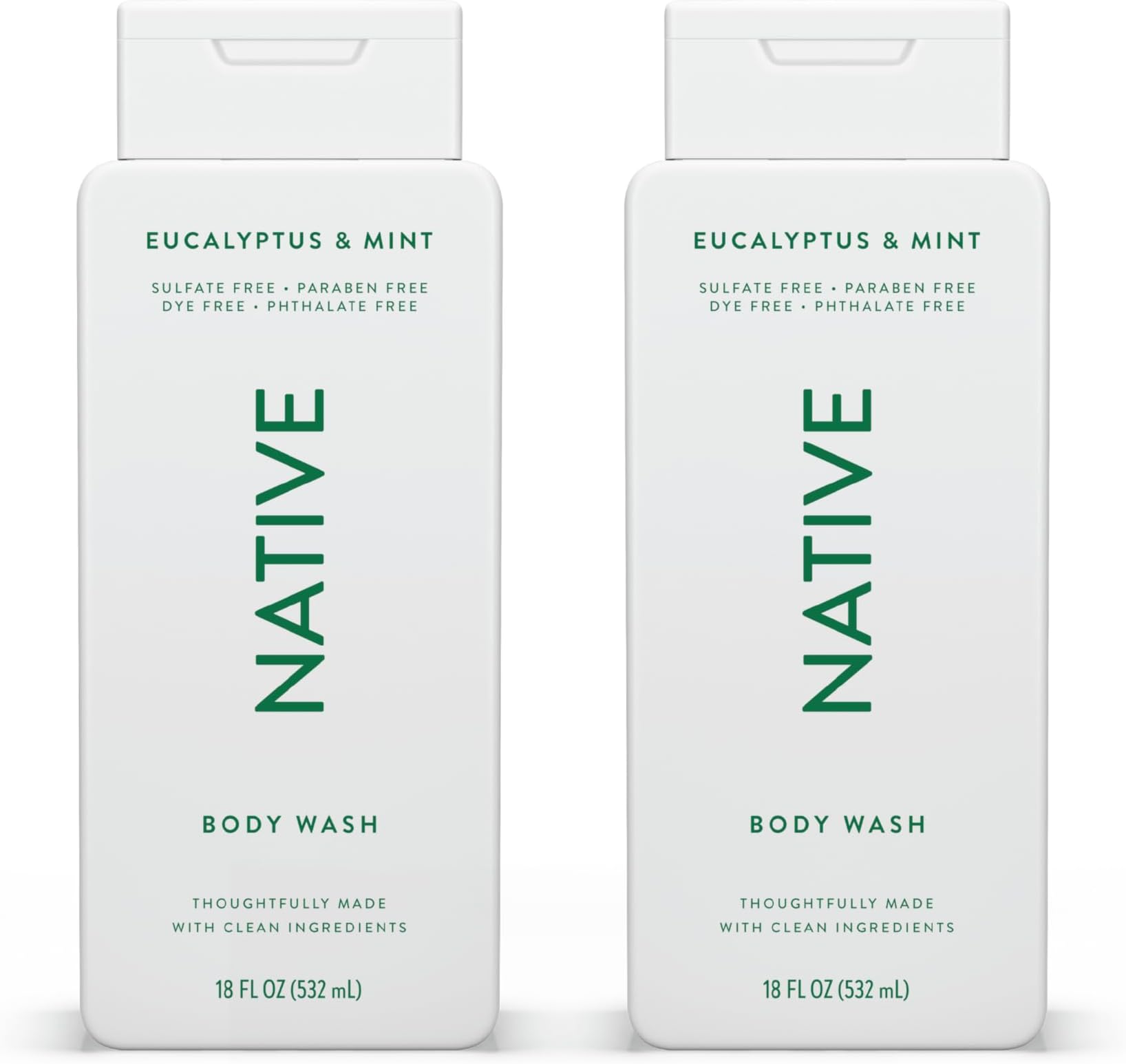 Native Body Wash Natural Body Wash for Women, Men | Sulfate Free, Paraben Free, Dye Free, with Naturally Derived Clean Ingredients Leaving Skin Soft and Hydrating, Eucalyptus & Mint 18 oz - 2 Pk