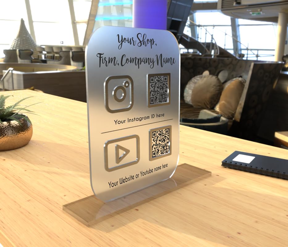 OOCLAS Personalized Social Media QR Code Button on Acrylic |Instagram QR Code Sign | Let's Get Social Sign | QR Code Social Media Business Sign Desktop for Shop in 10 X 8 Inches