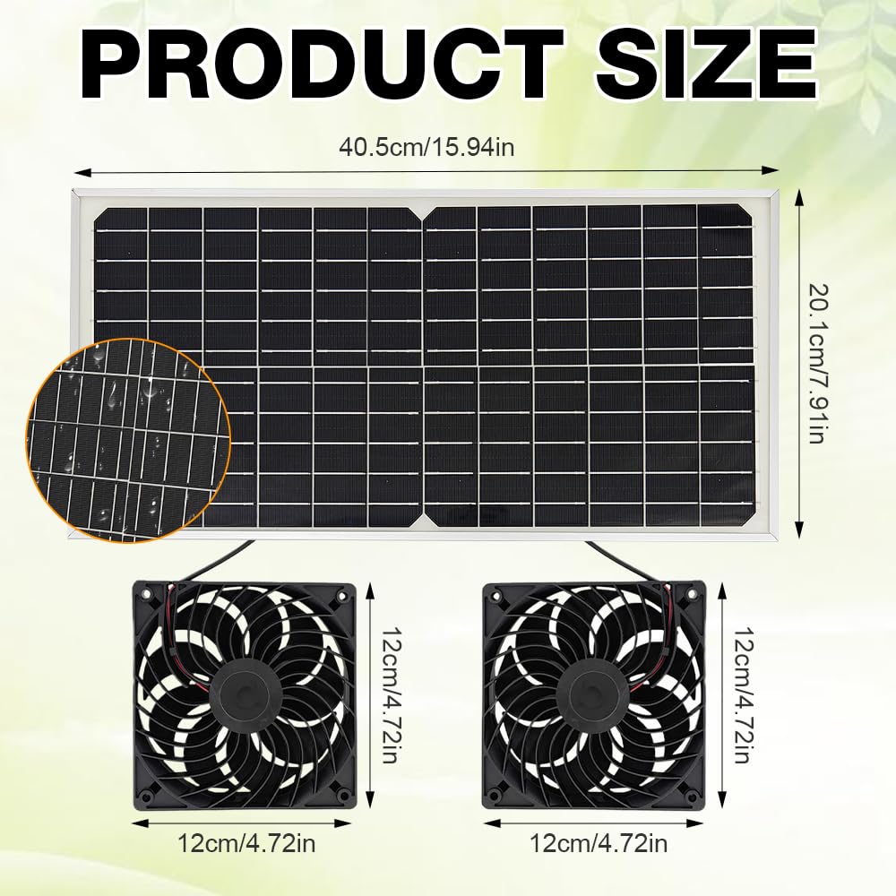 Solar Ventilator, 16W Solarpanel Ventilator, Wetterfest, mit DC Doppelventilator für kleine Hühnerställe, Solarmodul Lüfter Kit für kleine Hühnerställe, Gewächshäuser, Haustierhäuser, Garage