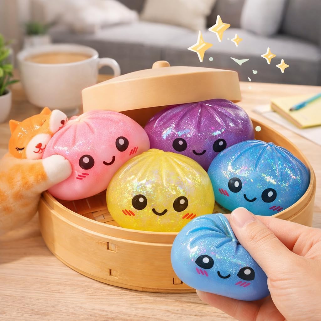 Glitter Dumpling, Glitter Dumpling Squishy Box, Dumplings Squishy, Dumplings Squishys - Soft Squeeze Decompression Dough (4PCS)