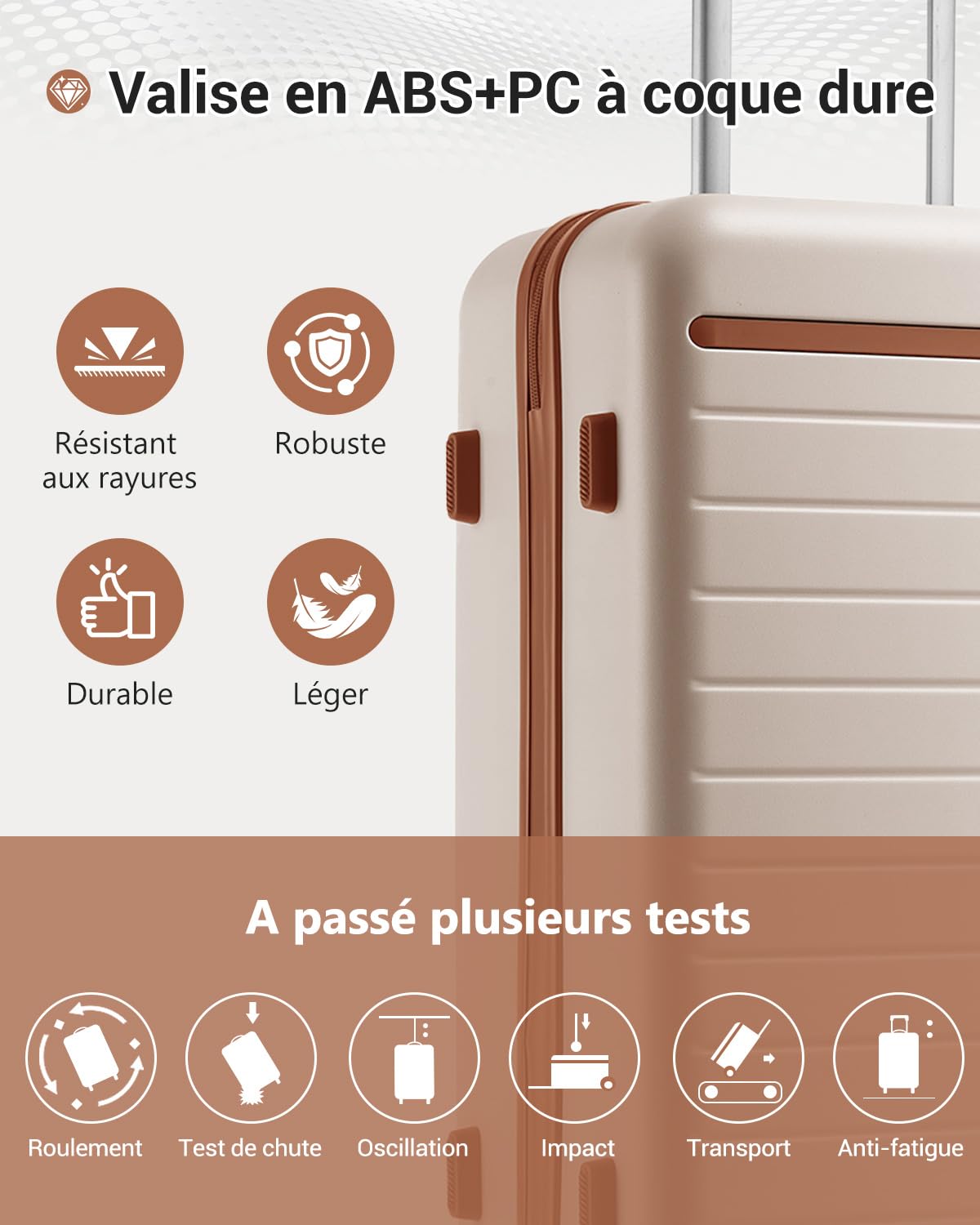 Kono Valise Grande Taille Soute 76.5cm, 94L, Valise Rigide ABS+PC Léger Durable Roulette Valise avec Serrure Extérieure de Sécurité, Roues Silencieuses 360°, Crème