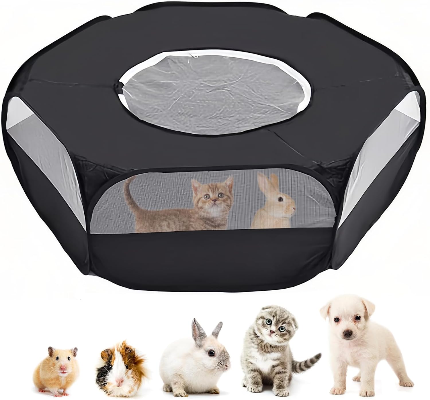 Small Animal Cage, Hamster Playpen, Guinea Play Pen with Cover, Outdoor/Indoor Pet Pop up Playpen, Hamster Run Playpen Tent Perfect for Rabbit Guinea Pig Rat Puppy (Black) Small Animal Cage, Hamster Playpen, Guinea Play Pen with Cover, Outdoor/Indoor Pet Pop up Playpen, Hamster Run Playpen Tent Perfect for Rabbit Guinea Pig Rat Puppy (Black)