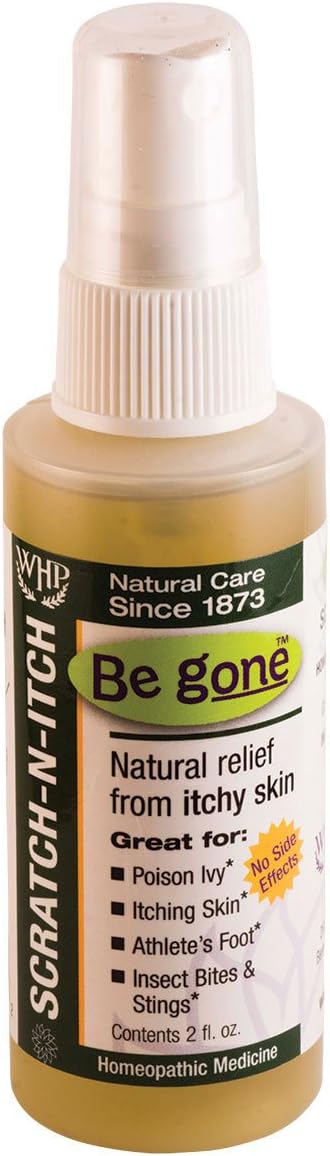 Be Gone™ Scratch-N-Itch Spray, 2 Fluid Ounces. Natural Relief from The itching and blistering of Poison Ivy & Oak. Also Helpful for Athlete’s Foot as Well as Bites and stings from Insects.