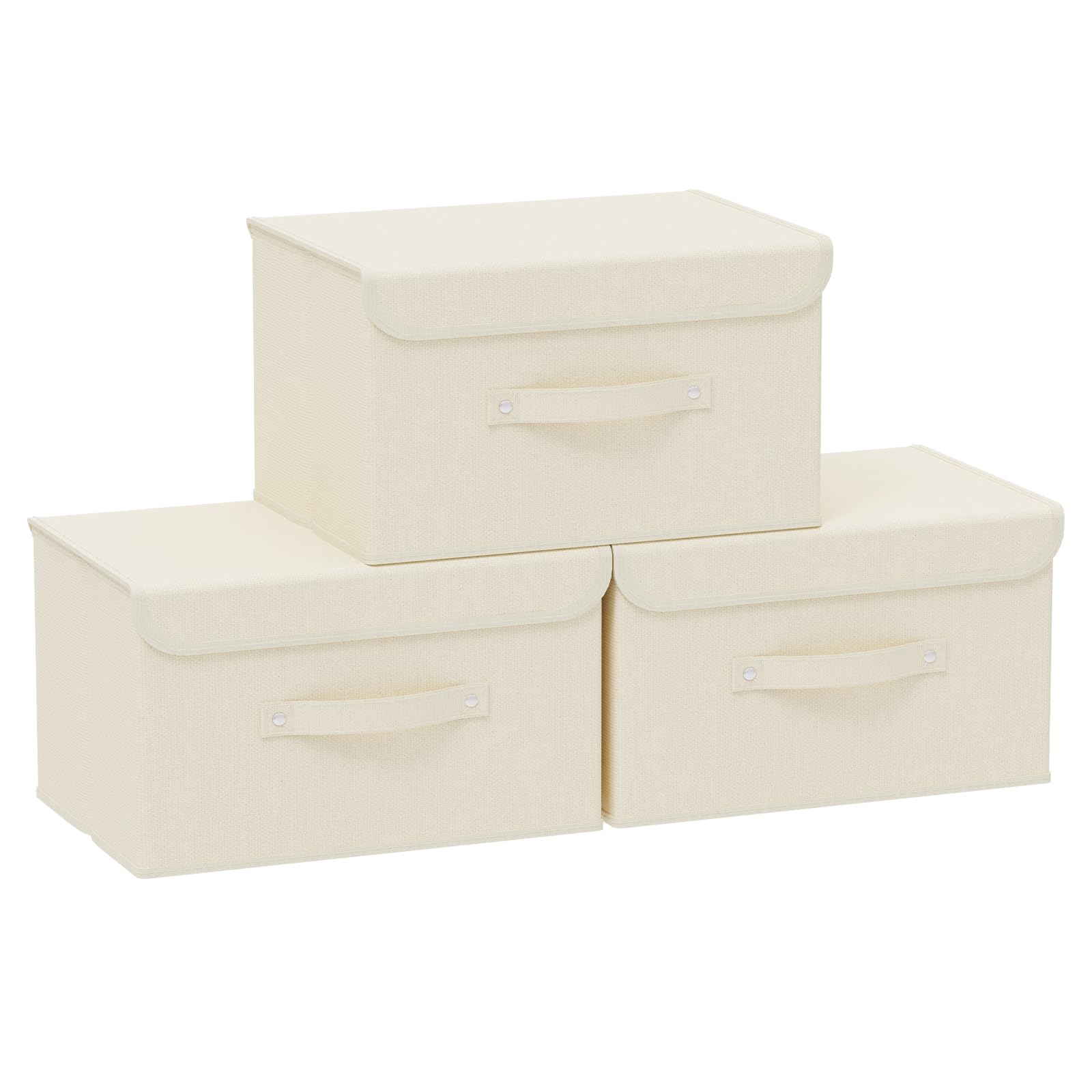 ENUMAIL 3 Stück Aufbewahrungsboxen mit Deckel, Aufbewahrungskorb Stoff mit Griff, Schubladen Organizer Boxen aus Vliesstoff, für Würfelregal, Kleideraufbewahrung,33×23×20 cm,Beige