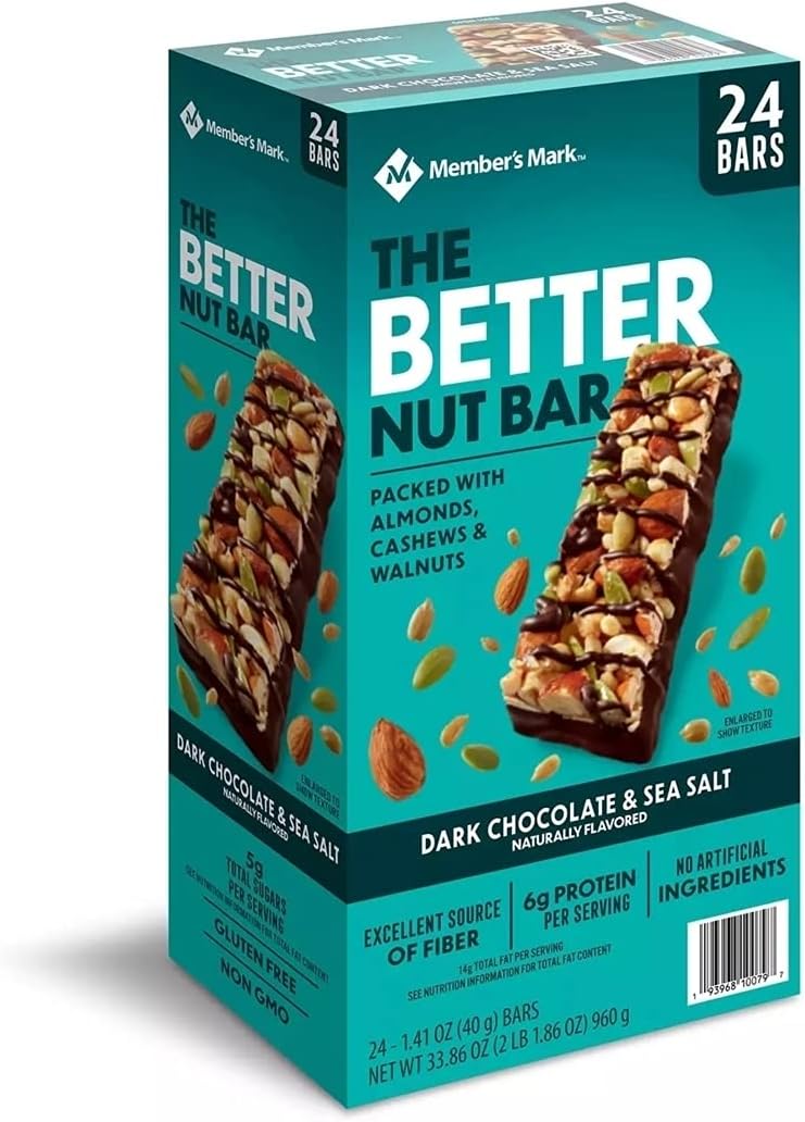 Member's Mark The Better Nut Bar, Dark Chocolate & Sea Salt, 1.4 Oz (24 Count)