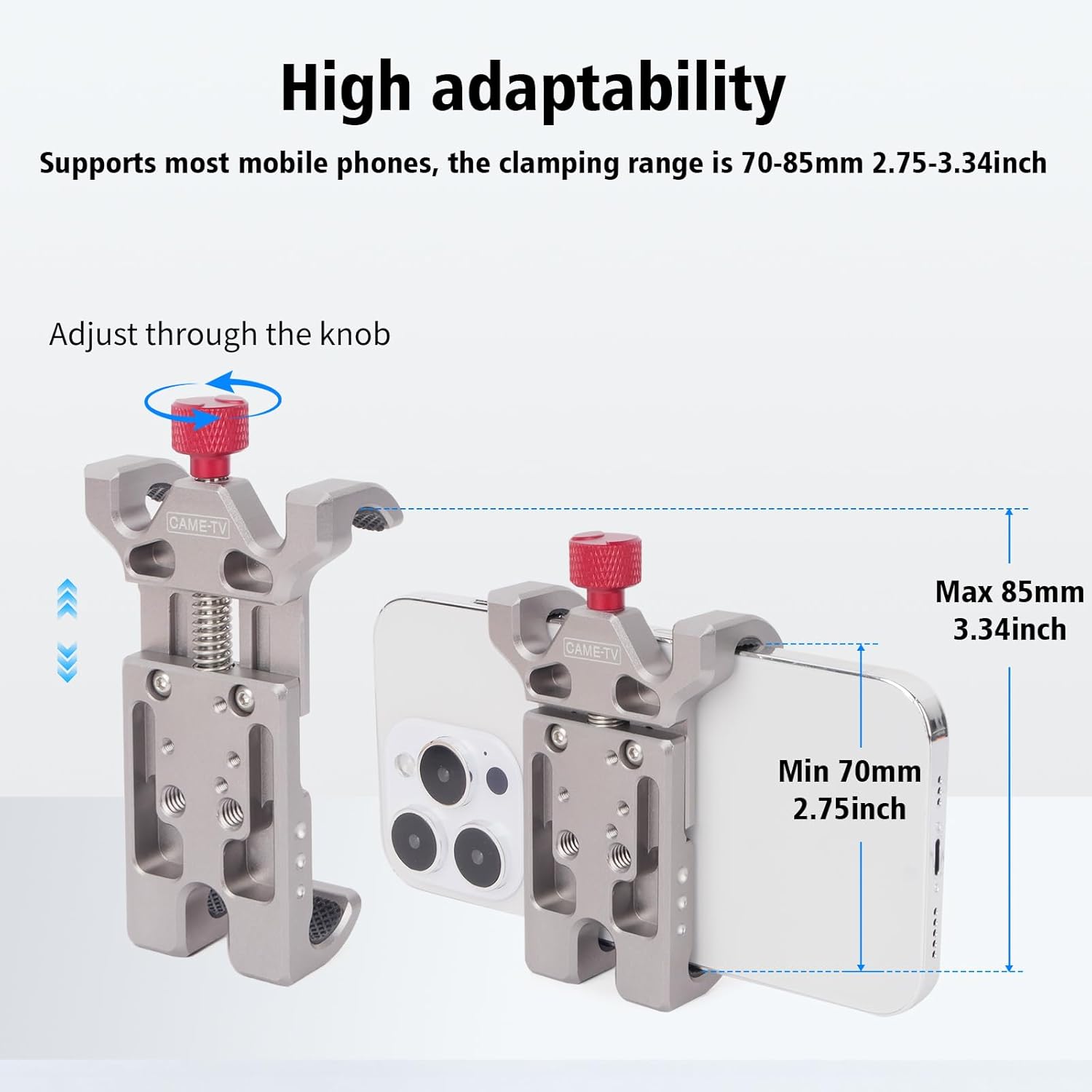 Aluminum Alloy Phone Mount Adjustable Clamp with 1/4" Screw Holes for Smartphones, Microphones, LED Lights (Compatible with Tripods, Motorcycle Handlebars, Car Headrests) 61001