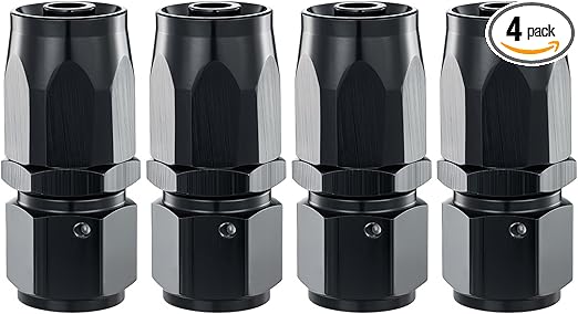 4Pcs 6AN Straight Swivel Hose End Fitting for Fuel Oil Line | for CPE Braided Hose Aluminum Black (Straight)