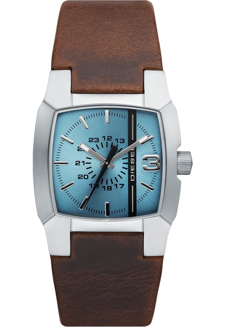 Diesel Orologio Cliffhanger da uomo, Movimento al quarzo a tre lancette con Cinturino in silicone, acciaio inox o pelle, 36 mm, Marrone e argento
