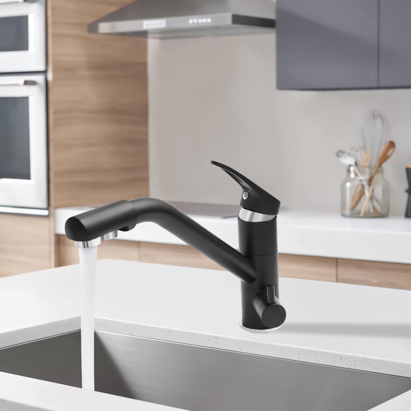 Küchenarmatur, Mischbatterie für Spüle, Küche, 3-in-1, 360° drehbar, Wasserhahn, zwei Griffe, geeignet für WC, Waschküche, Küche