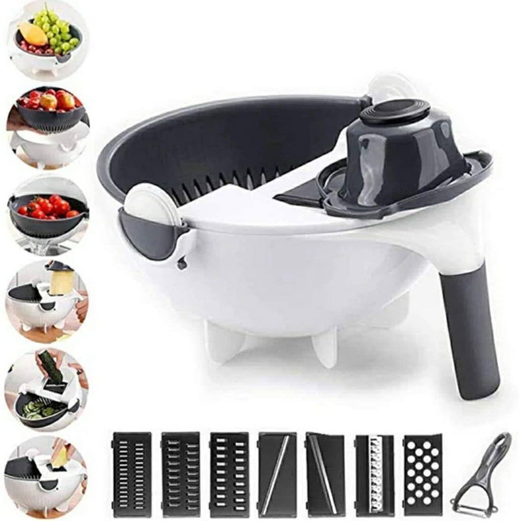 CLICKMART 9 in 1 Vegetable Cutter Machine - Vegetables Fruits Chopper Dicer, Fruits Cutter, Adjustable Slicer, Vegetable Cutter with Drain Rack Storage Container, Kitchen Gadget, 2L