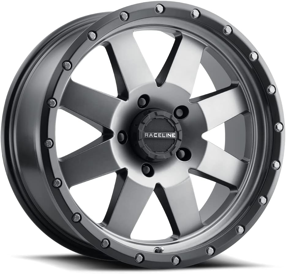 Raceline Wheels 935G DEFENDER Wheel Gunmetal 18X9"6X139.7 Bolt Pattern +30mm Offset/(6.18"B/S) 8 Spoke Aluminum Passenger Car Wheels, Full Size Replacement Gunmetal Car Rims