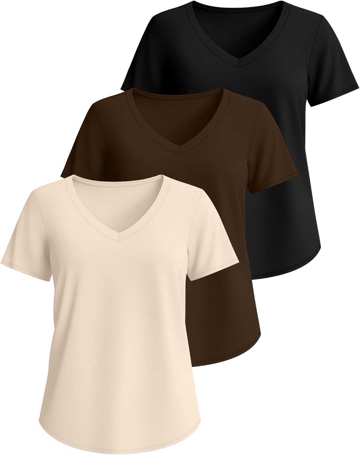 3 Pack Women's Plus Size T-Shirts, V Neck Short Sleeve Shirts Loose Fit Curved Hem Tees Casual Swing Tops - Image 2