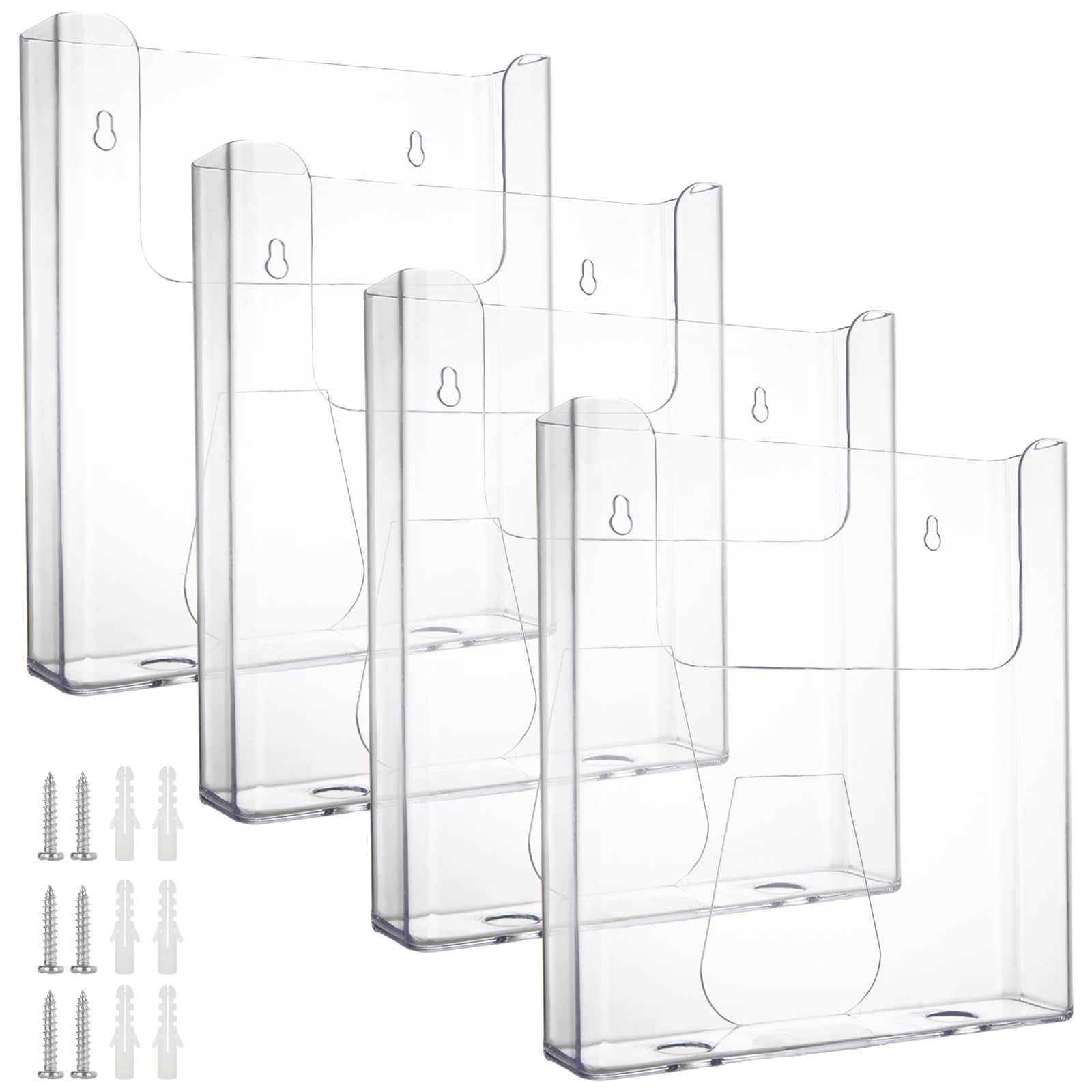 GBACHOOSE 4 Pcs A4 Leaflet Holder Wall, Wall Mounted Document Holder with Screws, Clear Portrait Literature Stands for Files, Leaflet, Brochure, Menu,Magazine