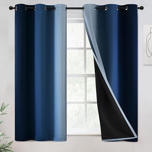 Miniatura 37 de Yakamok - Cortinas opacas 100% de 84 pulgadas de largo, cortinas azules para oscurecer la habitación, cortinas ombré para dormitorio, con ojales,