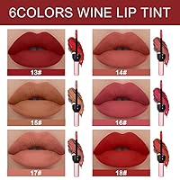Vista 2 de Juego de lápices labiales líquidos de vino tinto mate de 6 colores, tinte de brillo de labios de larga duración, 24 horas, impermeable, terciopelo