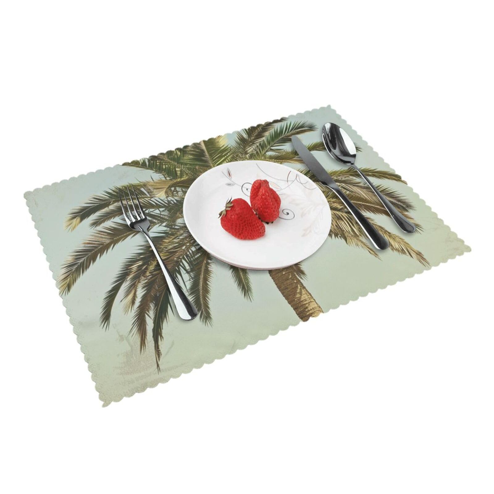 Palm Tree Tropical Printed Placemat Heat Resistant Place Mats Set of 4 PCS Washable Kitchen Table Mats, 12x18 Inch