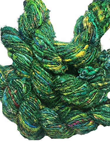 Knitsilk Premium Recycled Sari Silk Yarn - Ocean Of Green Worsted (50 Yards, 1 Skein) #TOP4