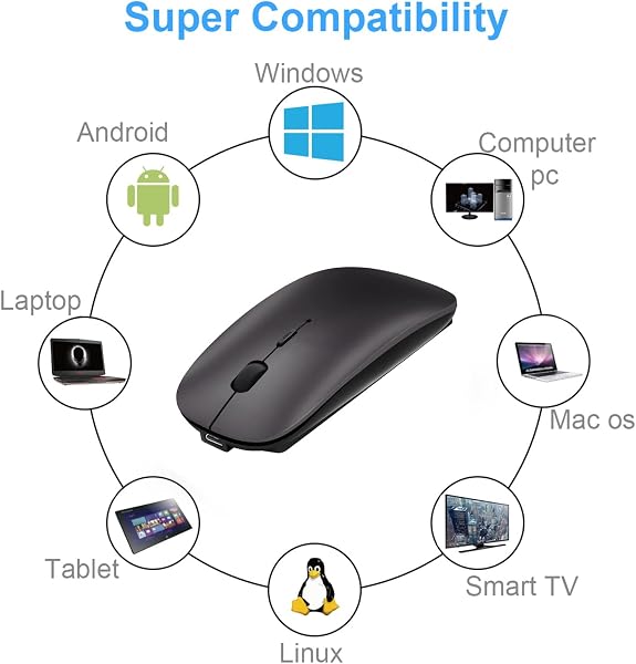 Bluetooth Maus fur Laptop/iPad/iPhone/Mac (iOS 13.3.2 und höher) / PC/Tablet, Wiederaufladbare Leise Mini Maus für Windows/Linux, 3 DPI Einstellbar Grau - 4