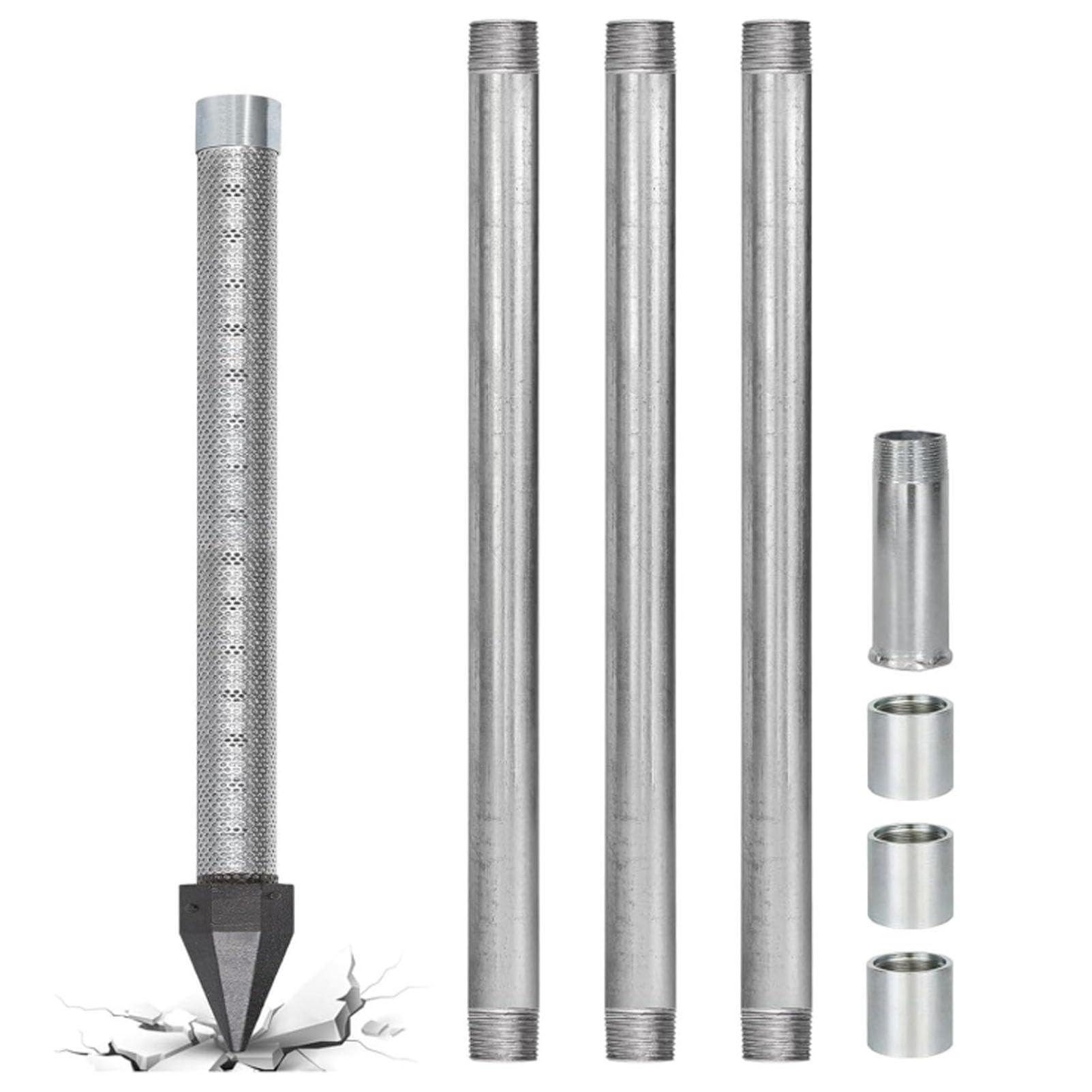 Cashwise Sand Point Well Kit, 1-1/4" Stainless Steel Drive Point with 60 Gauge Mesh Screen, 36-Inch Heavy Duty Shallow Well Drilling, Galvanized Pipes and Drive Coupling 3+1Kit