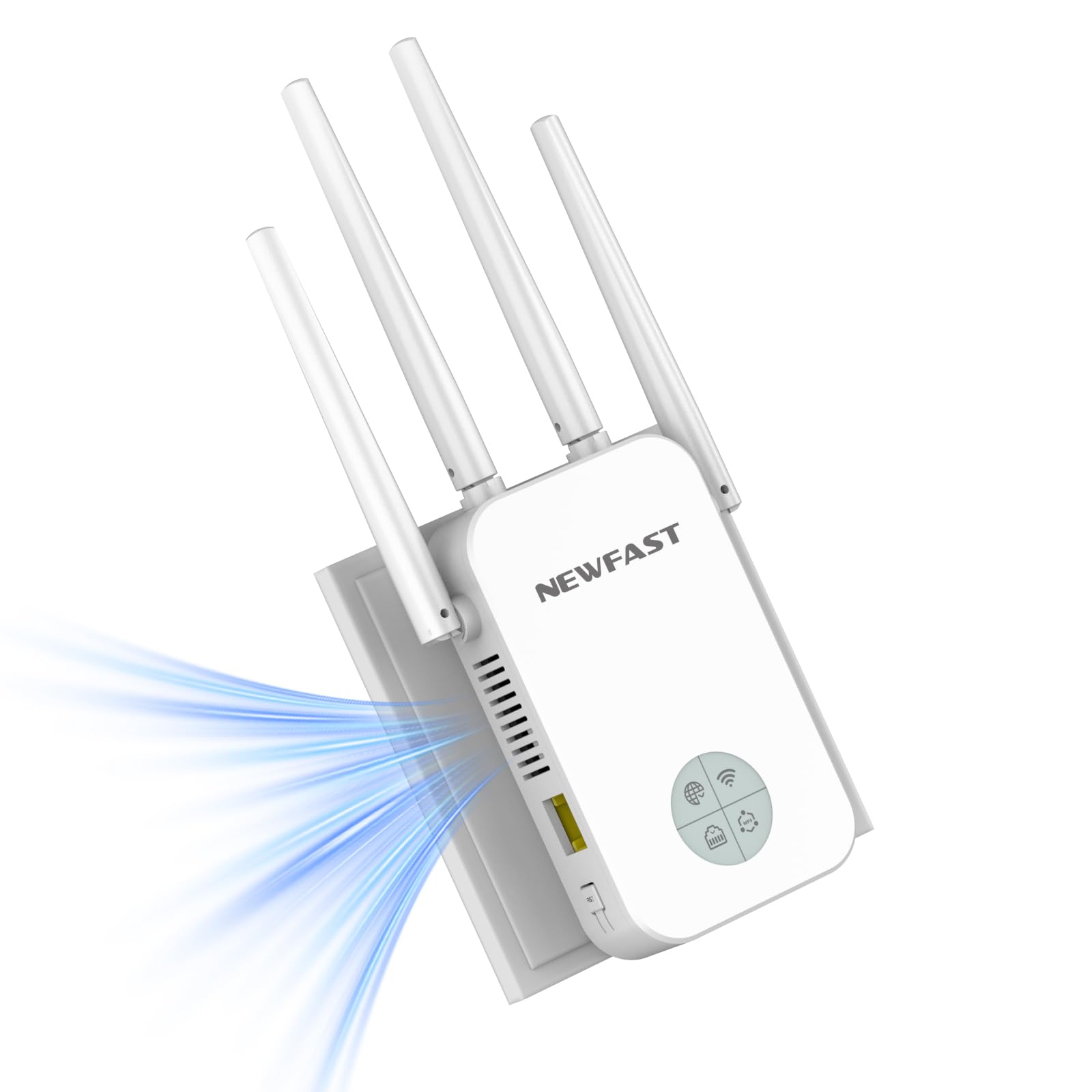 NEWFAST WLAN Repeater,1200Mbit/s WLAN Verstärker Dualband WiFi Extender mit 4 Schwenkbare Antenne,Ethernet Port,MU-MIMO,Unterstützung Repeater/Router/Ap Modus für Zuhause und Büro,EU Plug,Weiß