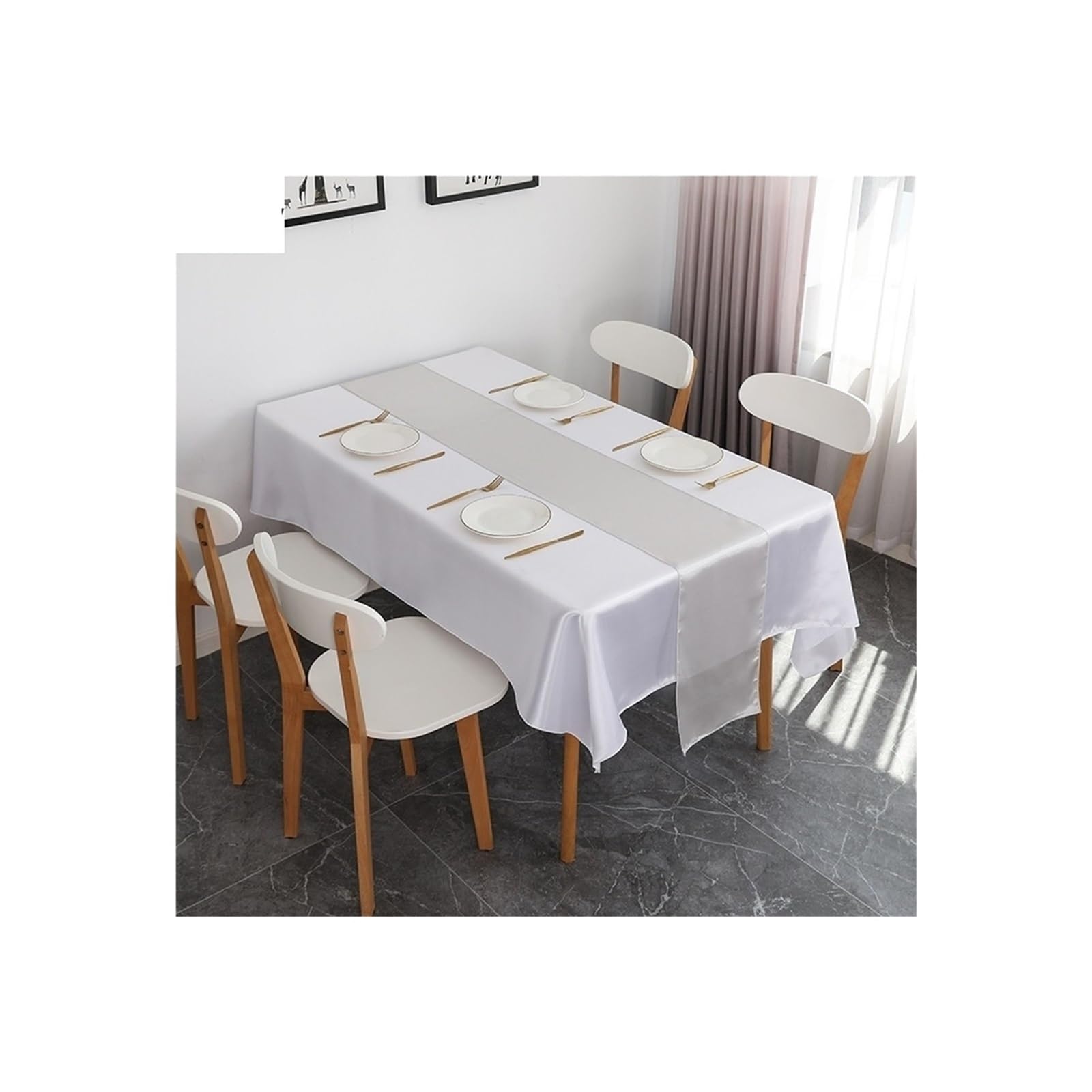 Table Runner 6PCS Shiny Satin Banquet Wedding Table Runners Silk Ribbon Flags Party Hotel Event Decoration Christmas Home Dining(Grey)