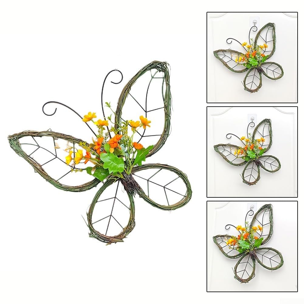 Ghirlanda di farfalle artificiali primaverili da appendere alla porta d'ingresso, decorazione per la casa per soggiorno, camera da letto, ufficio, feste, matrimoni, decorazione in rattan di plastica