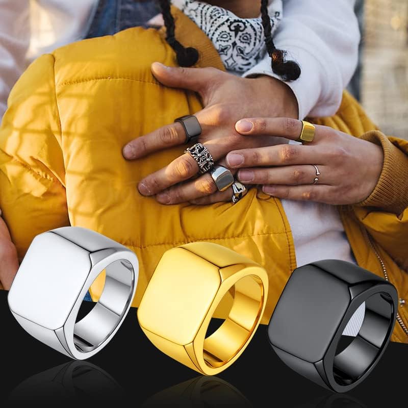 ChainsHouse Screw Band Biker Ring for Men Women, Black Metal/18K Gold Plated Stainless Steel Jewelry Hexagon Geometric Ring, Size 7-14(with Gift Box) - Image 8